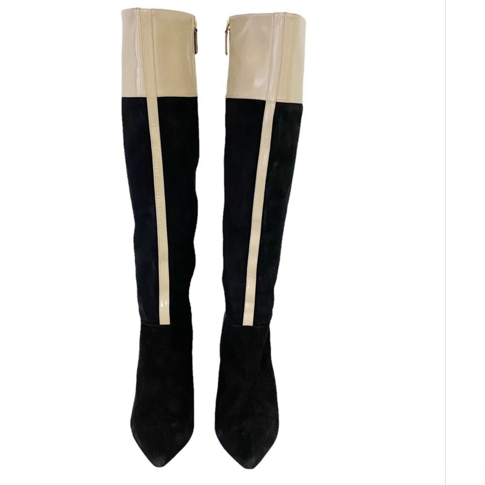 Derek Lam Black and Cream Over the Knee Boots